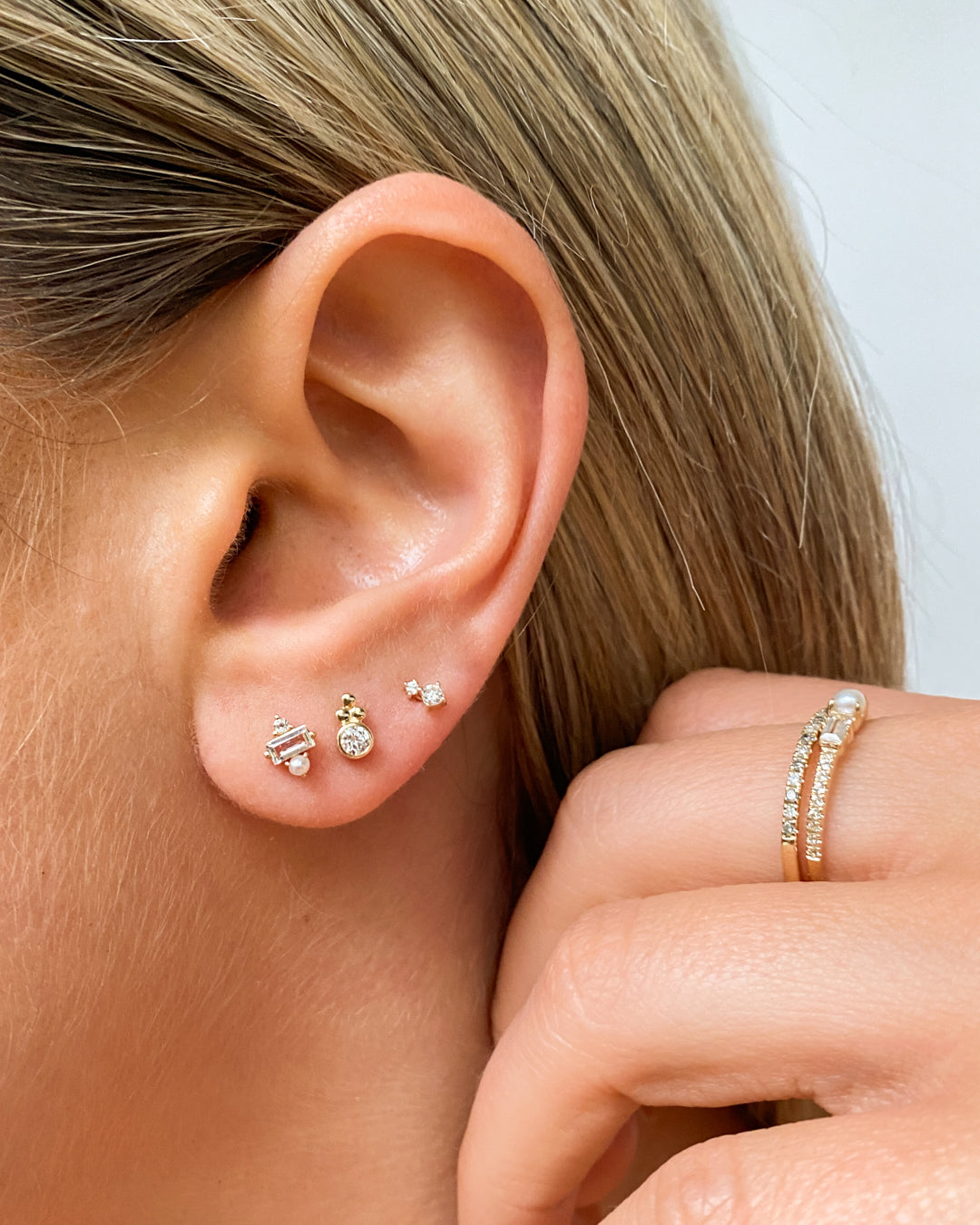 The Petite Paris Studs | 14K Yellow Gold | White Topaz/Freshwater Pearl