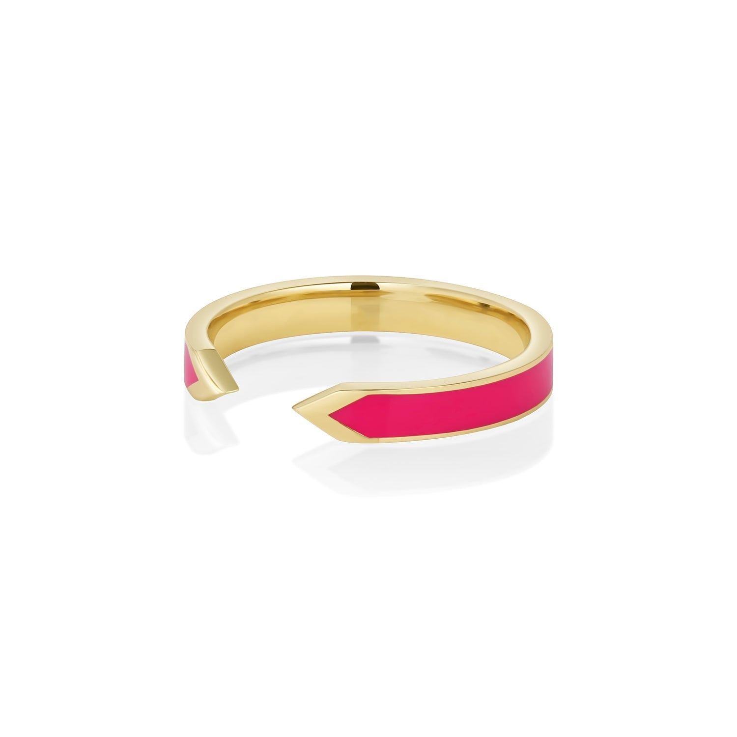 Women | Open Shank Ring – Pink Enamel | 14k Yellow Gold