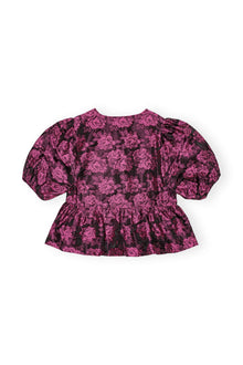 Pink Botanical Jacquard Peplum Blouse | Cone Flower