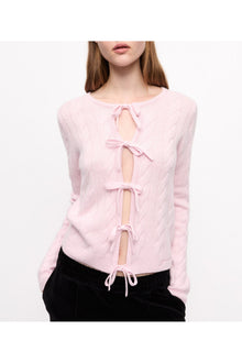 Pink Cashmere Mix Tie String Cardigan | Mauve Chalk
