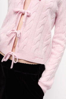 Pink Cashmere Mix Tie String Cardigan | Mauve Chalk