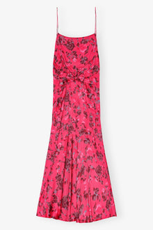 Pink Floral Printed Satin Midi Dress | Raspberry Wine
