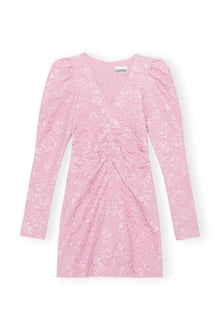 Pink Jacquard V neck Mini Dress | Orchid Smoke
