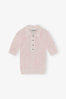 Pink Sheer Cotton Printed Polo Shirt | Bleached Mauve