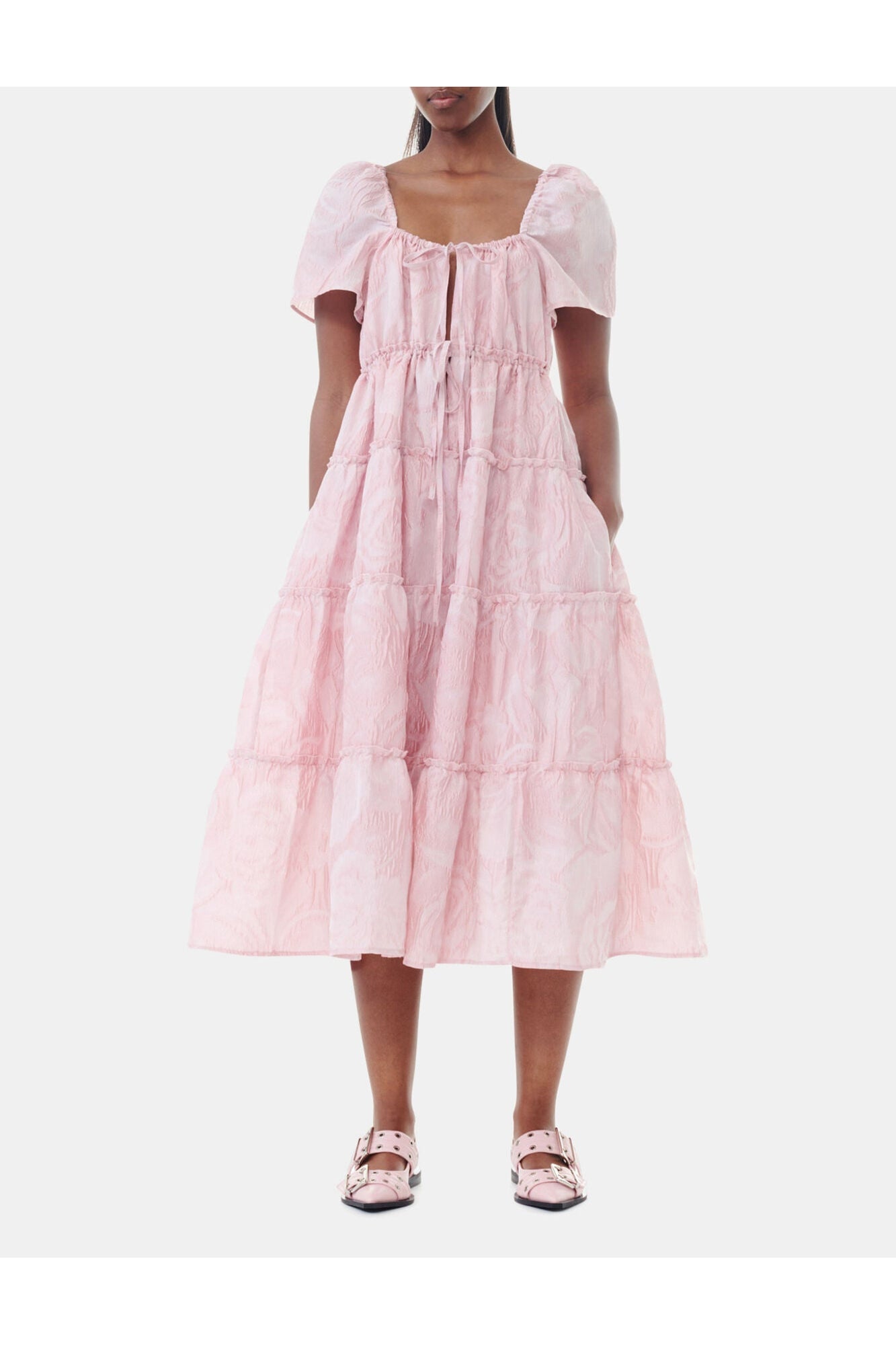 Pink Textured Cloqué Layer Dress | Bleached Mauve