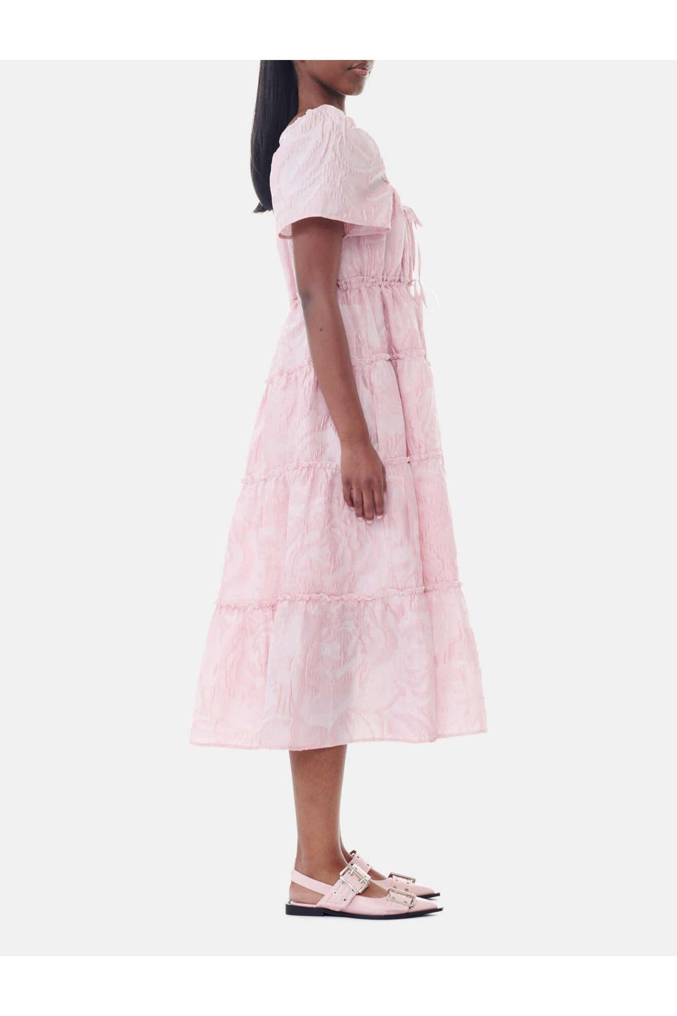 Pink Textured Cloqué Layer Dress | Bleached Mauve