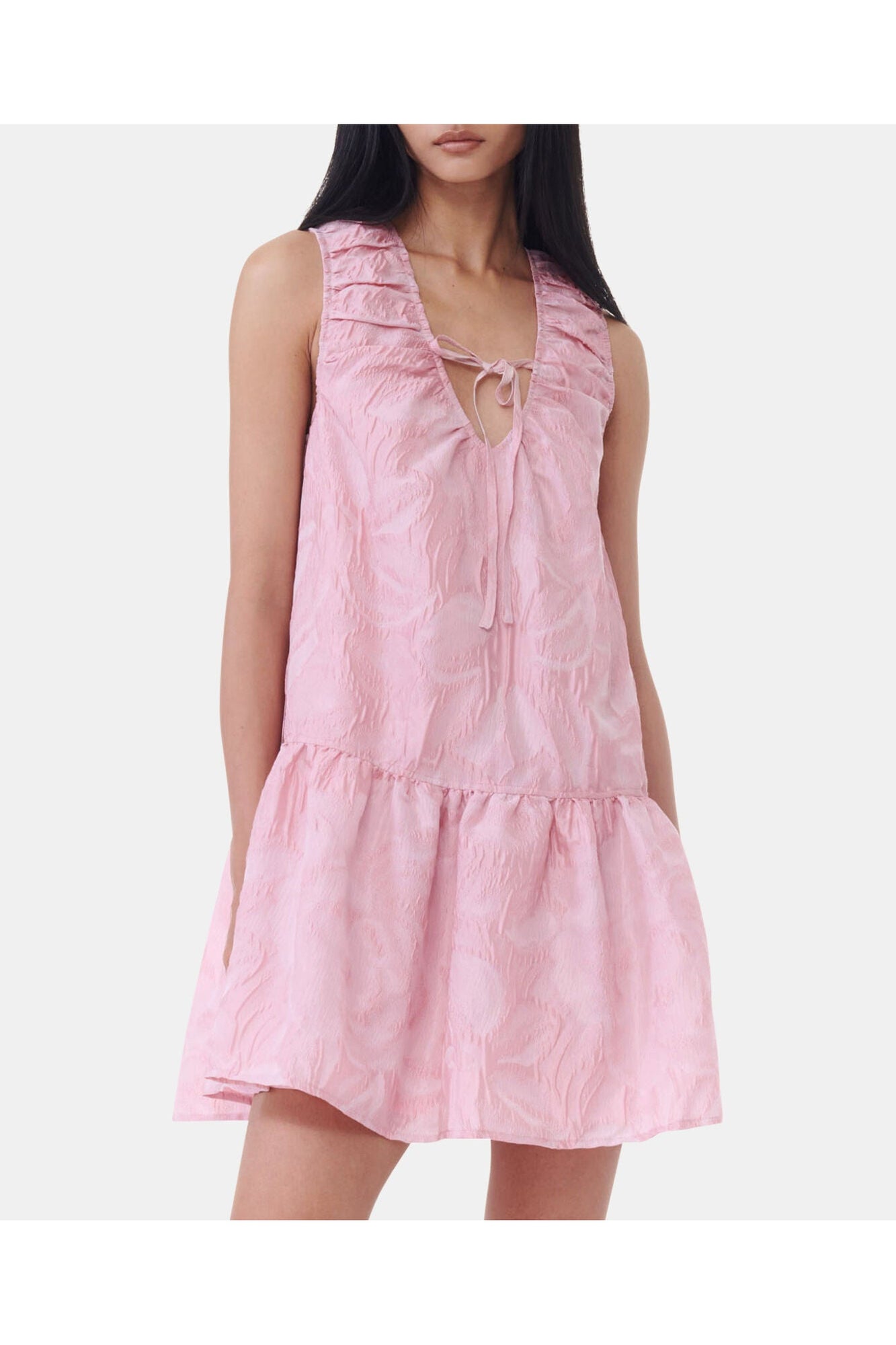 Pink Textured Cloqué Mini Dress | Bleached Mauve