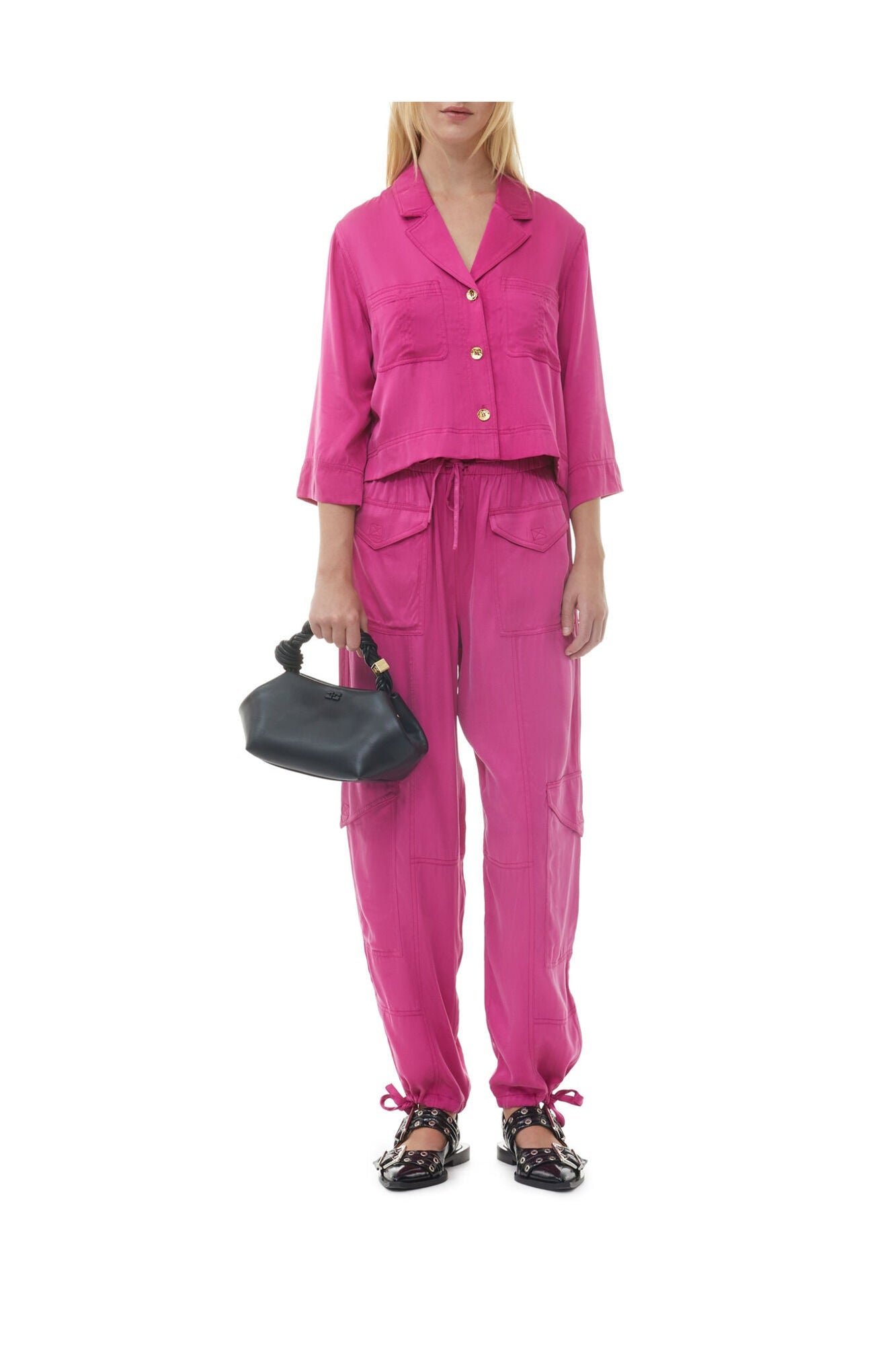 Pink Washed Satin Pocket Trousers | Fuchsia Red