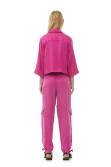 Pink Washed Satin Pocket Trousers | Fuchsia Red