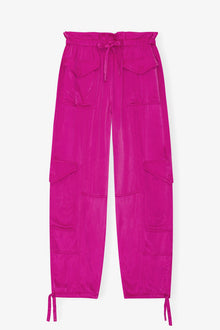 Pink Washed Satin Pocket Trousers | Fuchsia Red