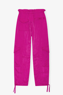 Pink Washed Satin Pocket Trousers | Fuchsia Red