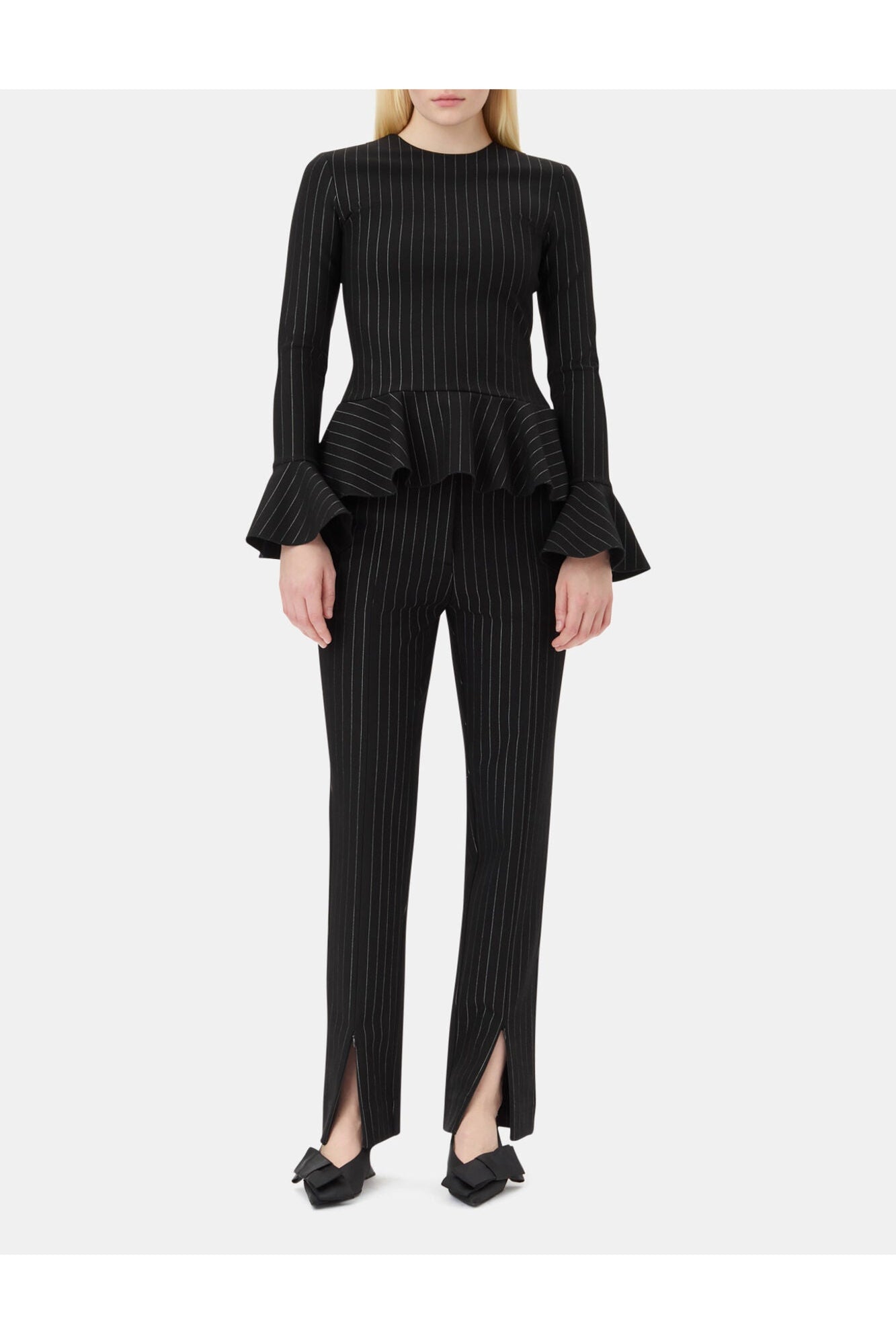 Pinstripe Peplum Blouse | Black