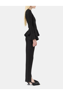Pinstripe Peplum Blouse | Black