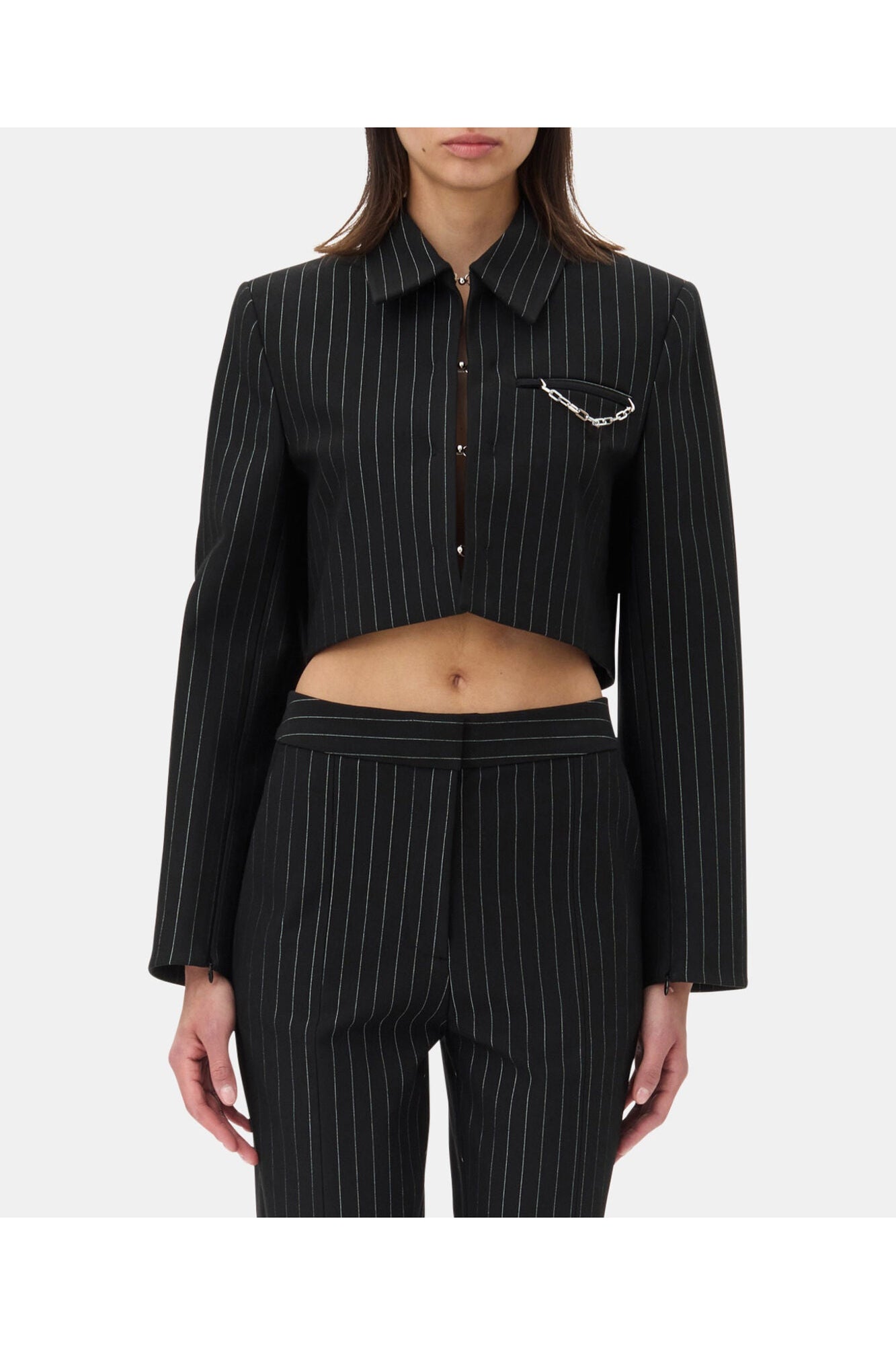 Pinstriped Cropped Blazer | Black