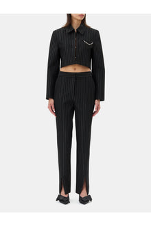 Pinstriped Cropped Blazer | Black