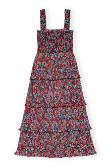Pleated Georgette Flounce Smock Midi Dress | High Risk Red