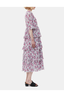 Pleated Georgette Flounce Smock Midi Dress | Mauve Chalk