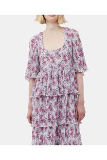 Pleated Georgette Flounce Smock Midi Dress | Mauve Chalk