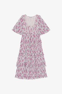 Pleated Georgette Flounce Smock Midi Dress | Mauve Chalk