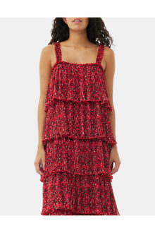 Pleated Georgette Flounce Strap Midi Dress | Racing Red