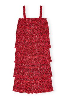 Pleated Georgette Flounce Strap Midi Dress | Racing Red