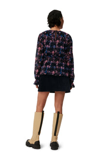 Pleated Georgette Smock Blouse | Daisy Spray Lilac Sachet
