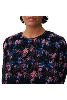 Pleated Georgette Smock Blouse | Daisy Spray Lilac Sachet