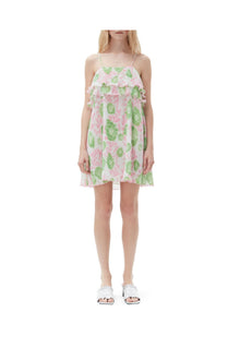 Pleated Georgette Strap Mini Dress | Pink Tulle
