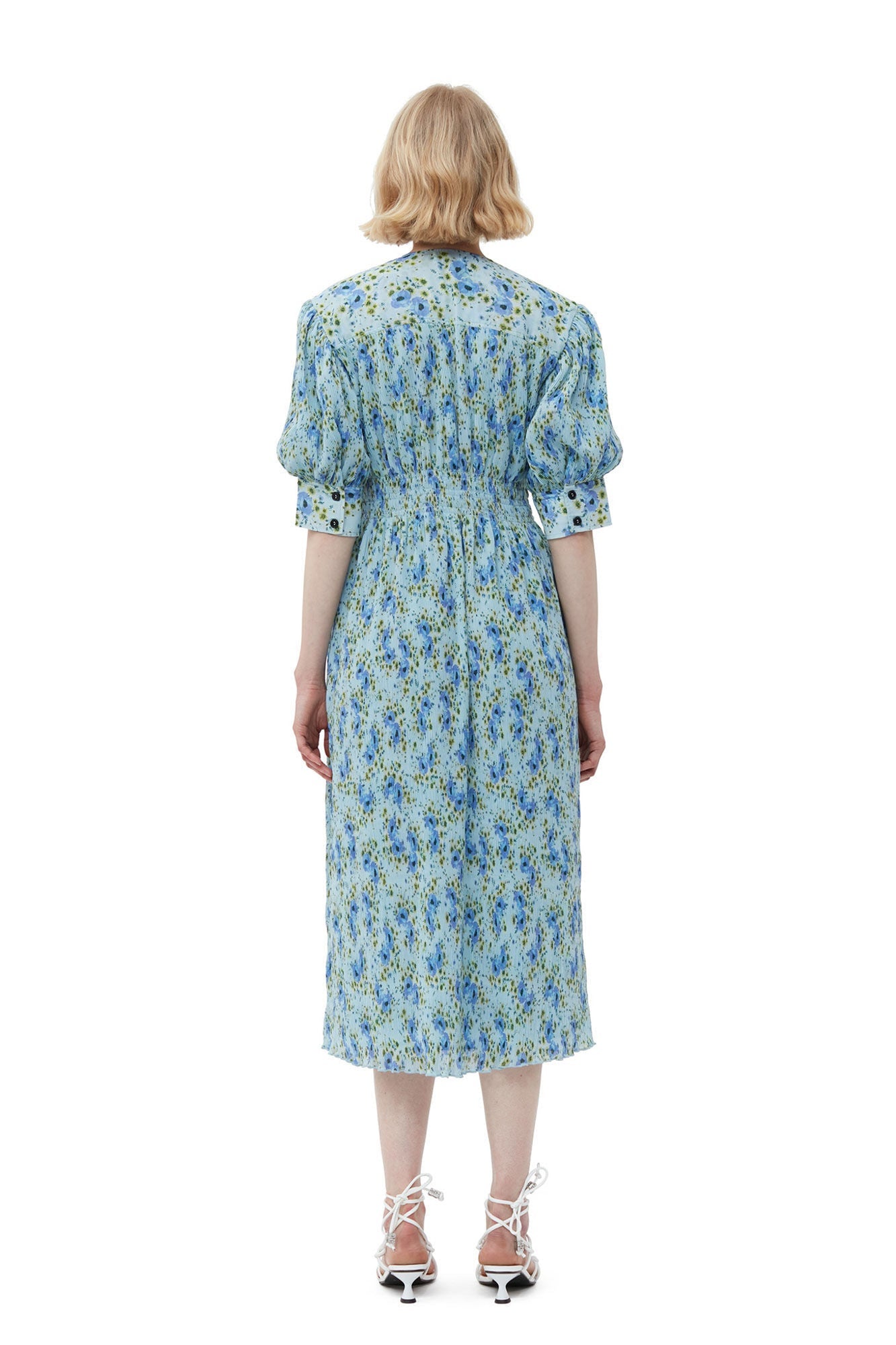 Pleated Georgette V neck Smock Midi Dress | Ice Water