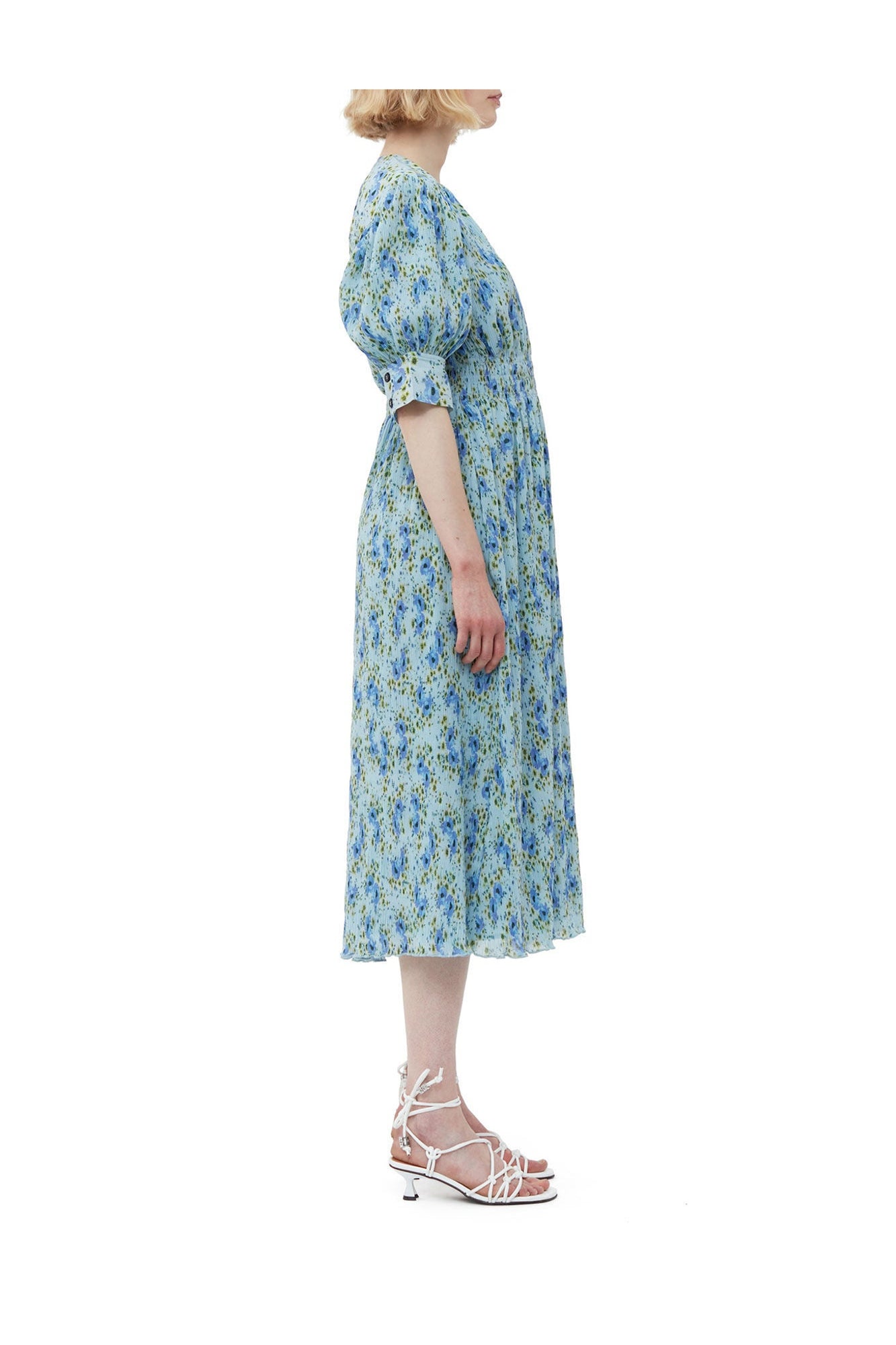 Pleated Georgette V neck Smock Midi Dress | Ice Water