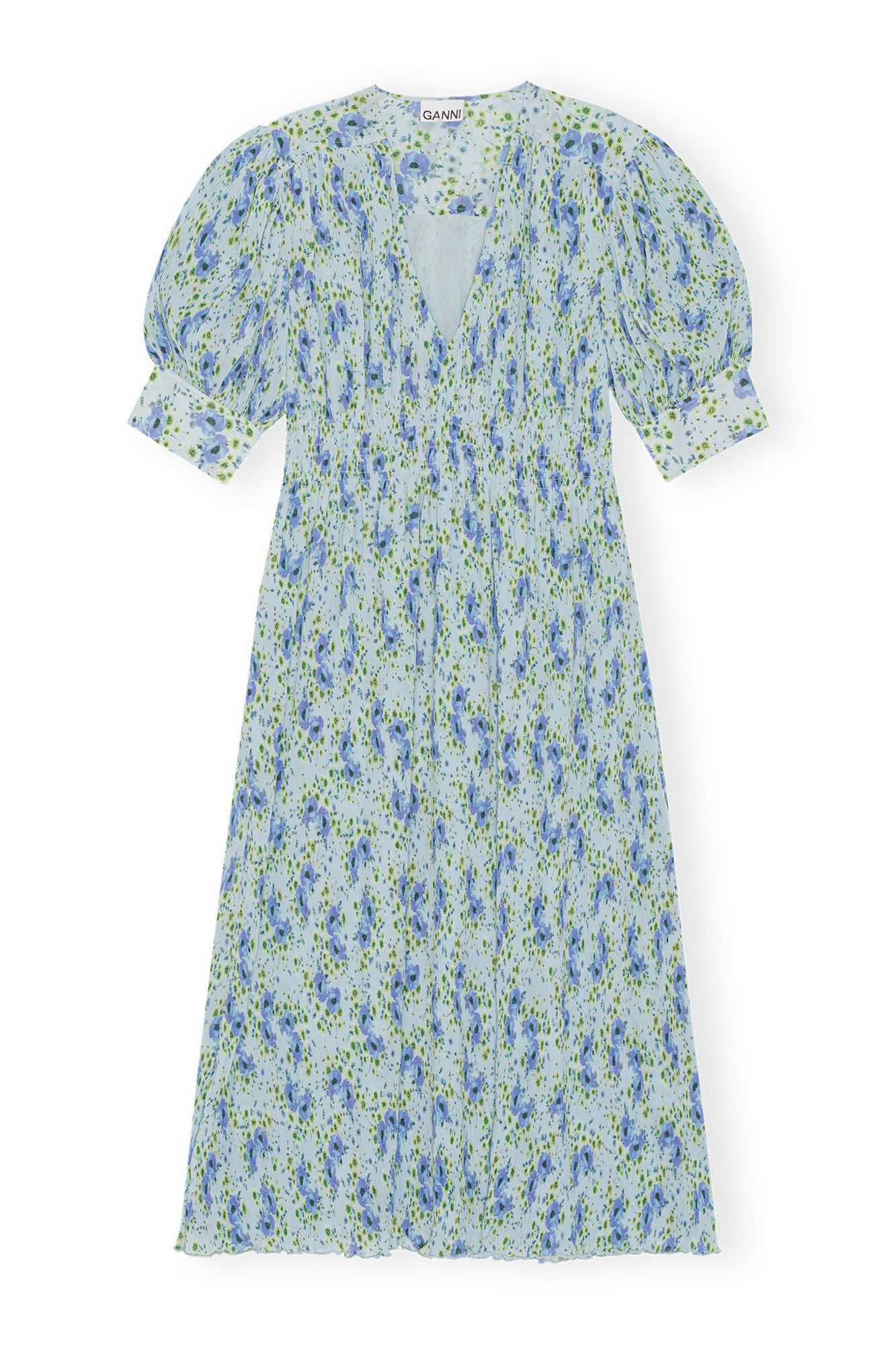 Pleated Georgette V neck Smock Midi Dress | Ice Water