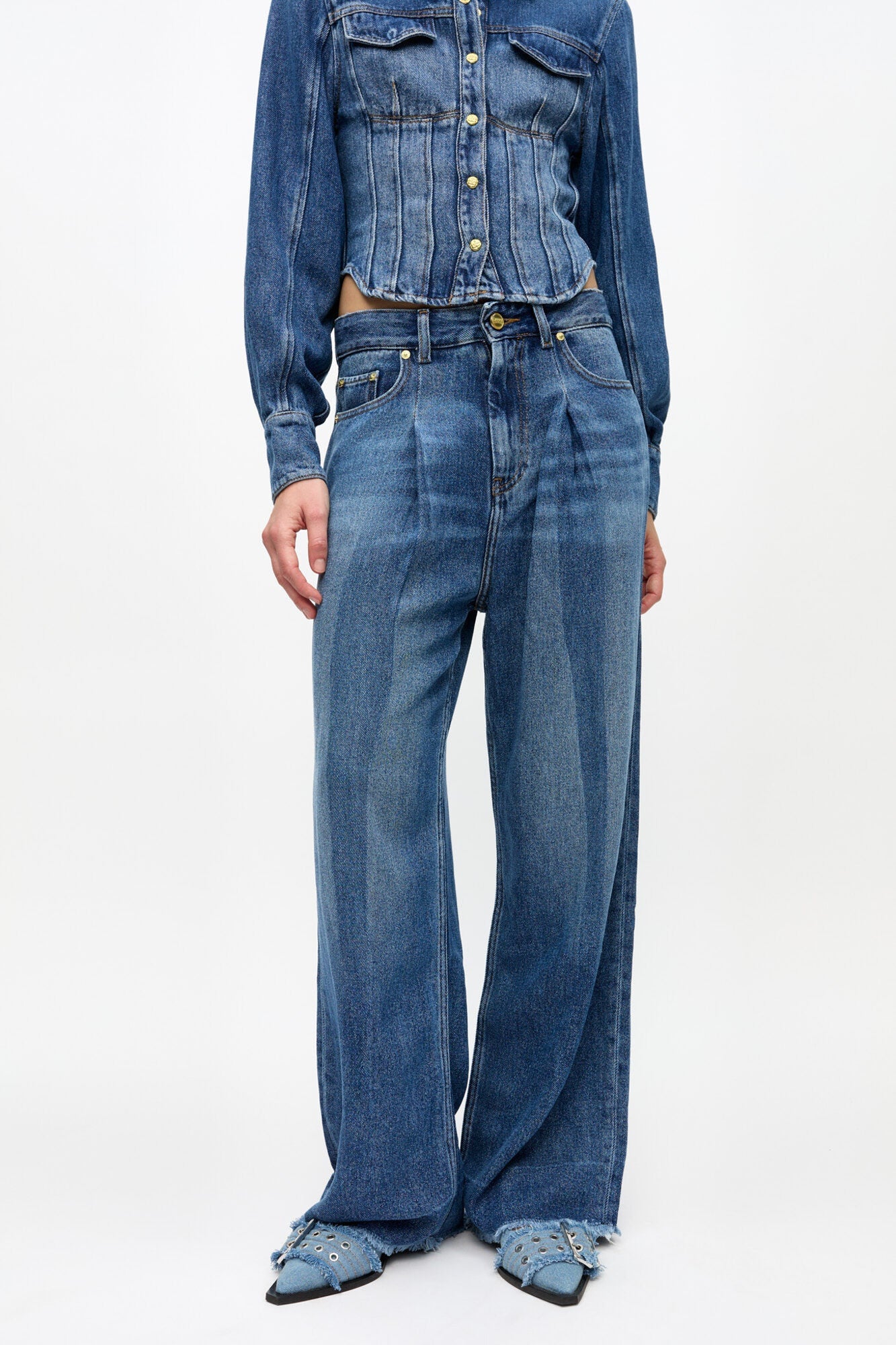 Pleated Jeans | Mid Blue Vintage