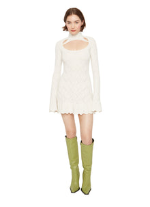 Womens | Pointelle Knit Turtleneck Dress | White