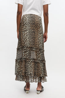 Print Long Chiffon Ruffle Skirt | Leopard