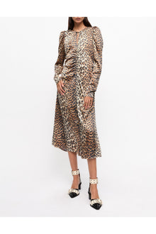 Print Satin Midi Dress | Leopard