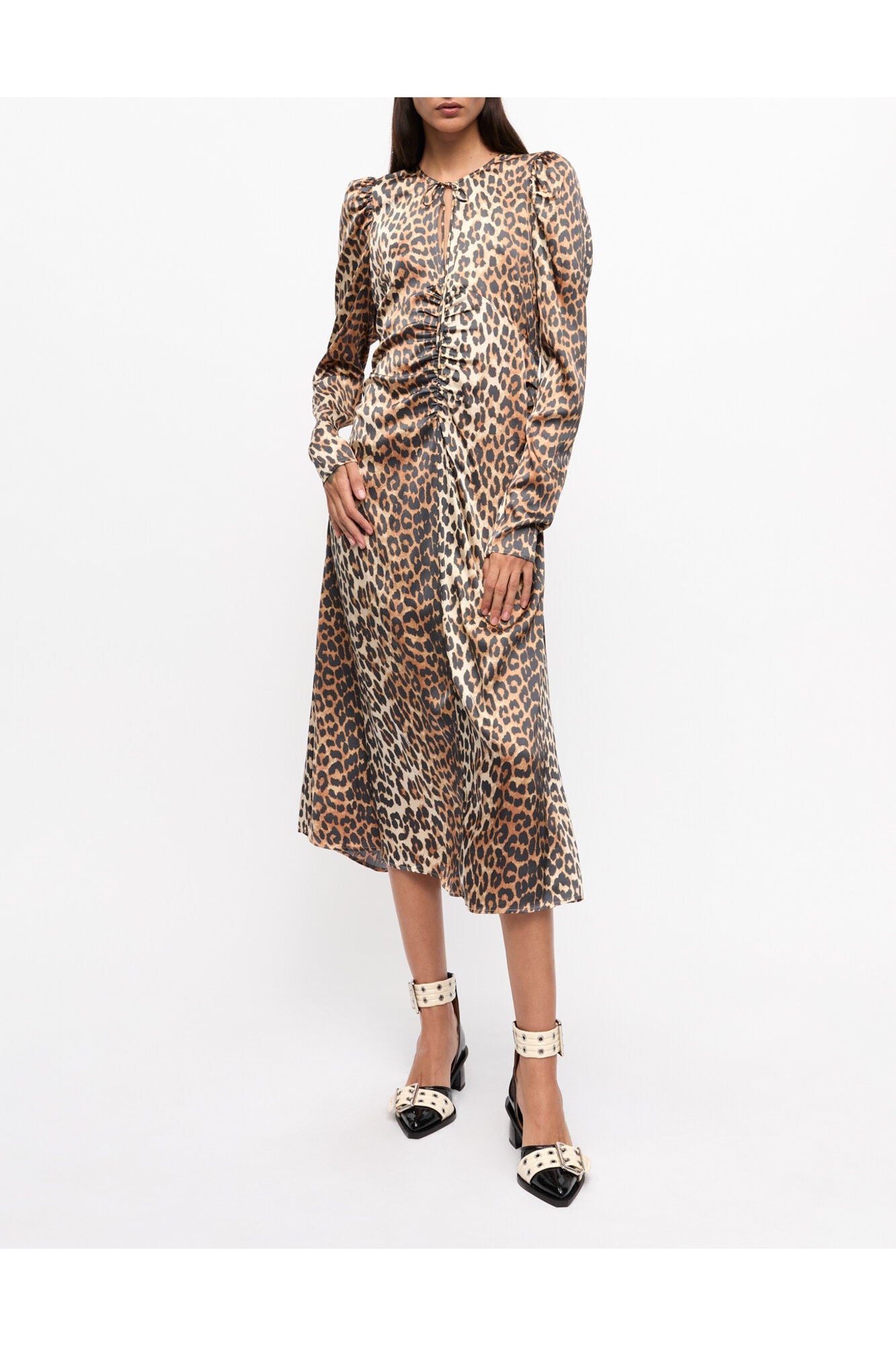 Print Satin Midi Dress | Leopard