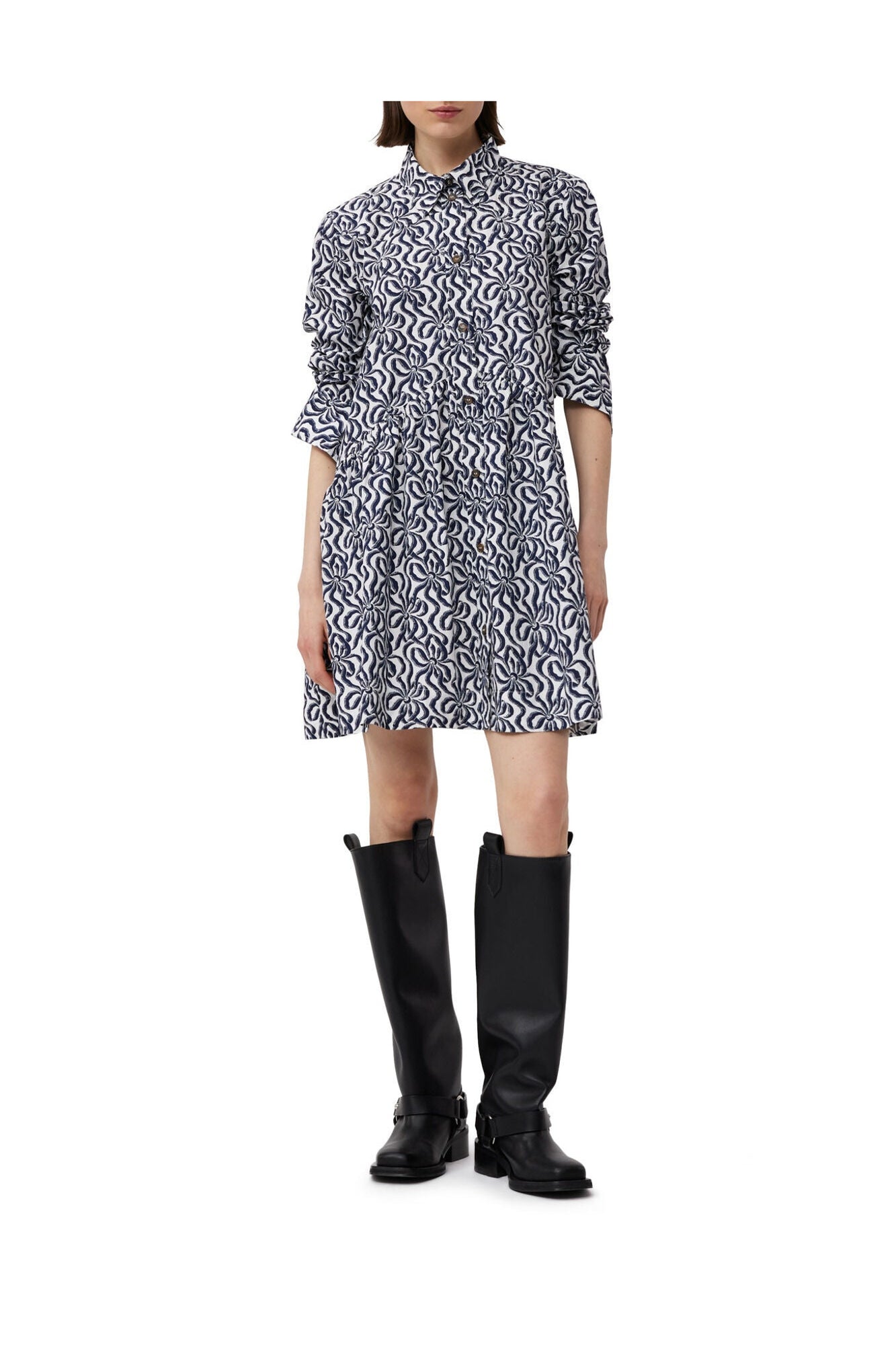 Printed Cotton Poplin Mini Shirt Dress | Egret