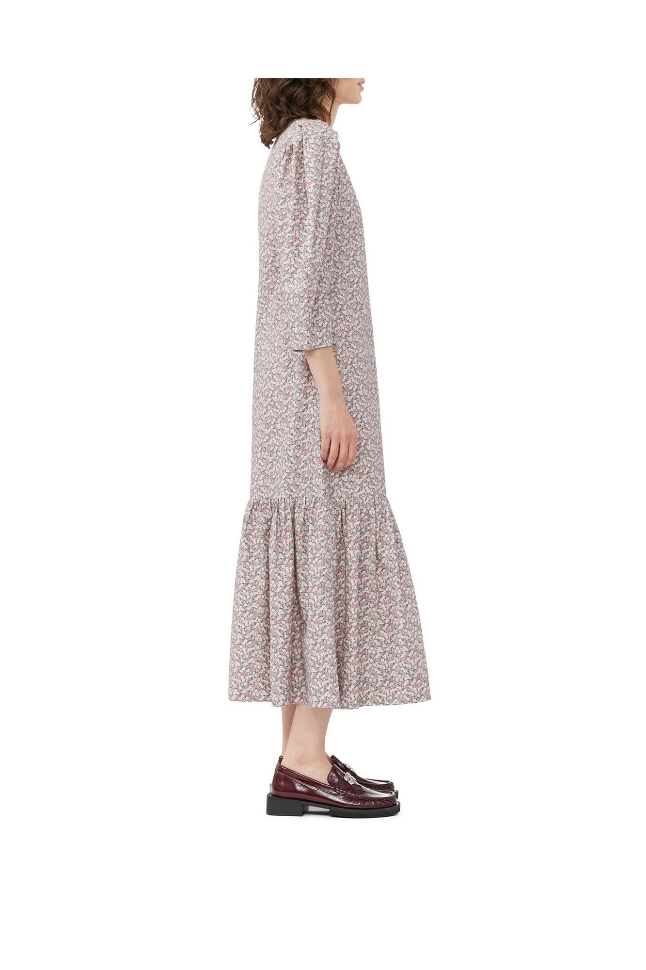 Printed Cotton V neck Maxi Dress | Frost Gray