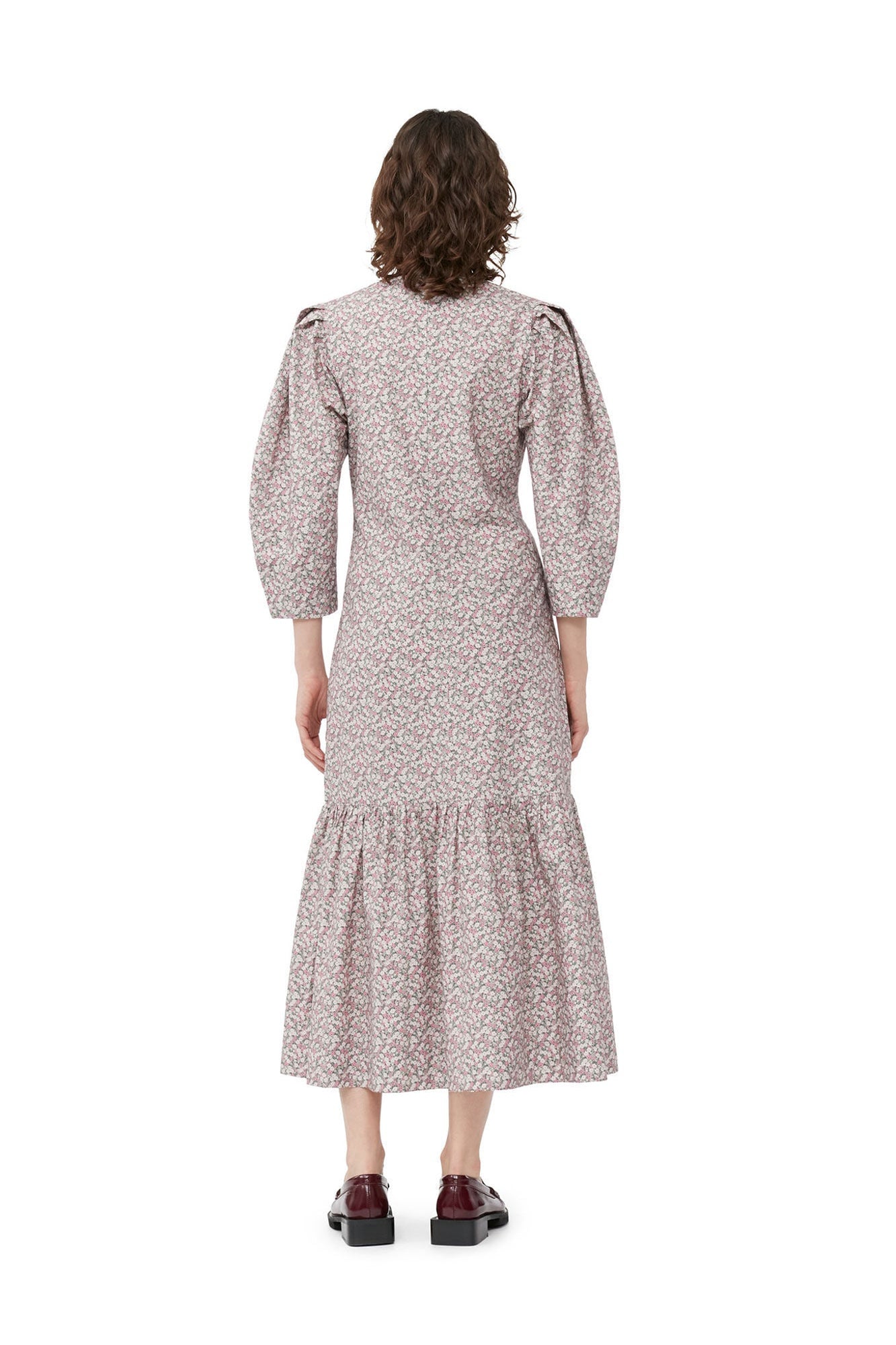 Printed Cotton V neck Maxi Dress | Frost Gray