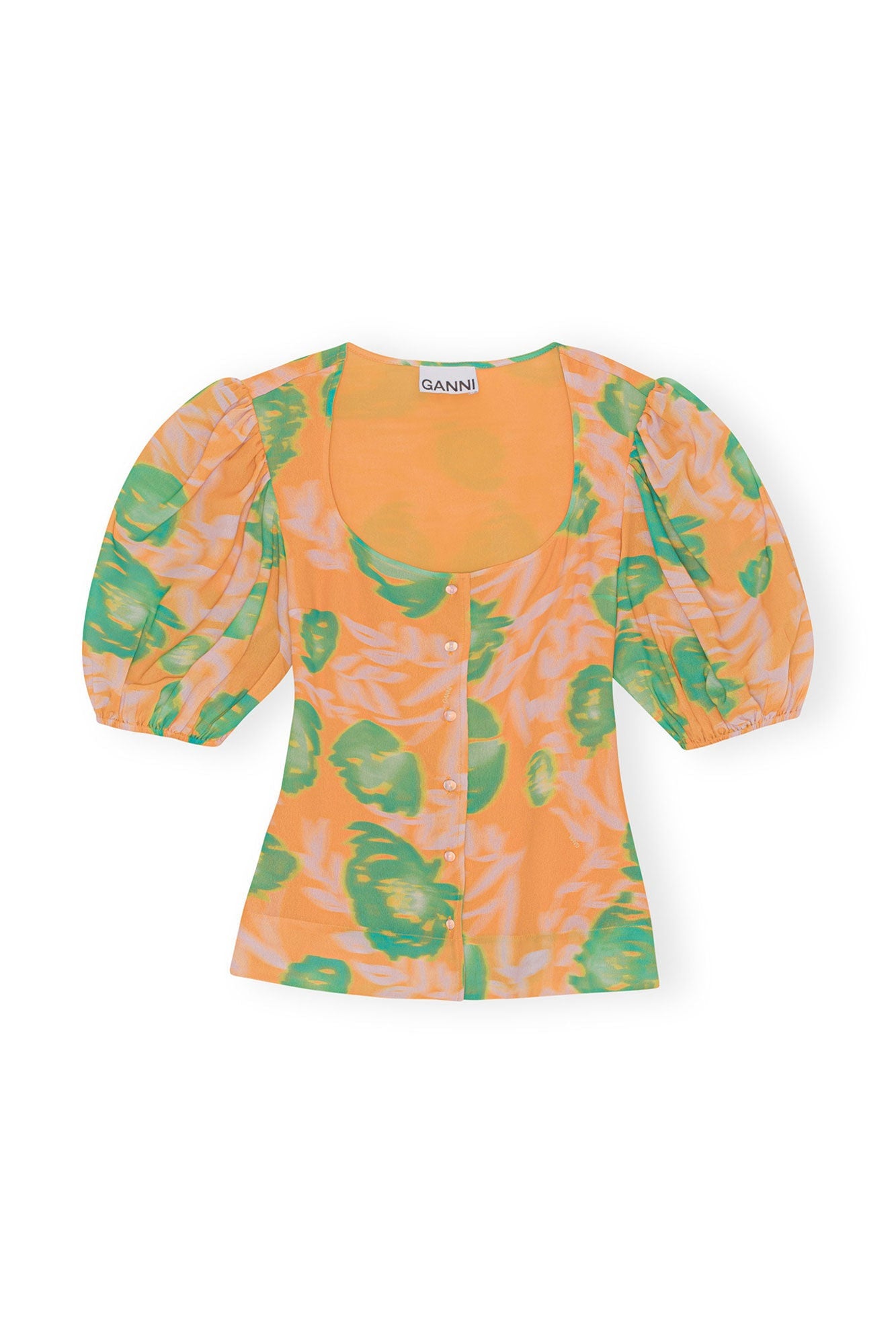 Printed Crepe Button Down Blouse | Vibrant Orange