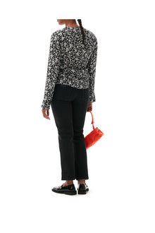 Printed Crepe O neck Blouse | Black