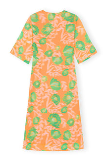 Printed Crepe V neck Dress | Vibrant Orange