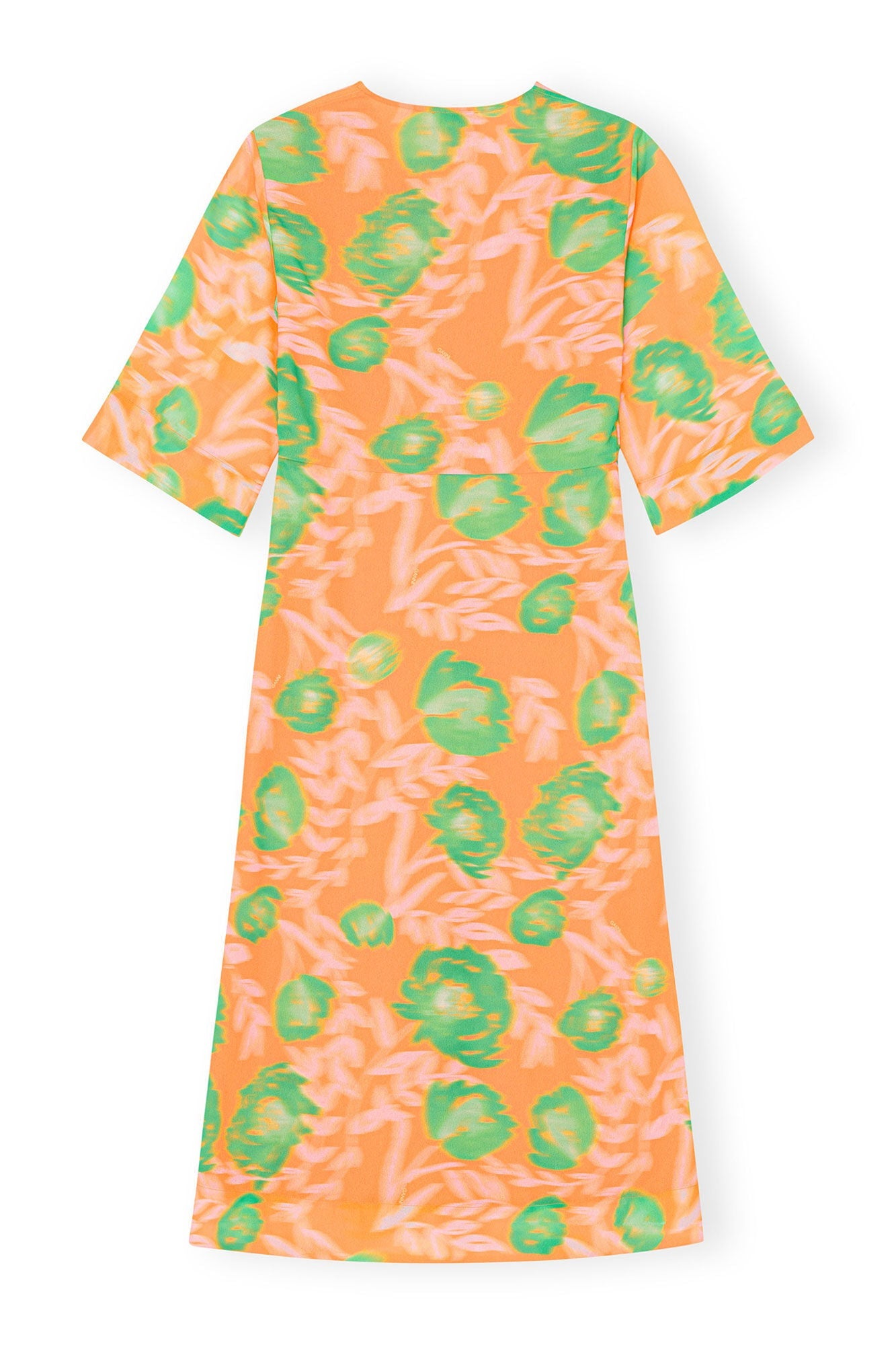 Printed Crepe V neck Dress | Vibrant Orange