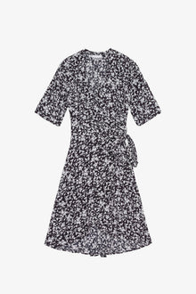 Printed Crepe Wrap Dress | Black