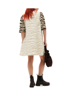 Printed Denim Mini Dress | Pale Khaki