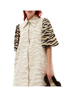 Printed Denim Mini Dress | Pale Khaki
