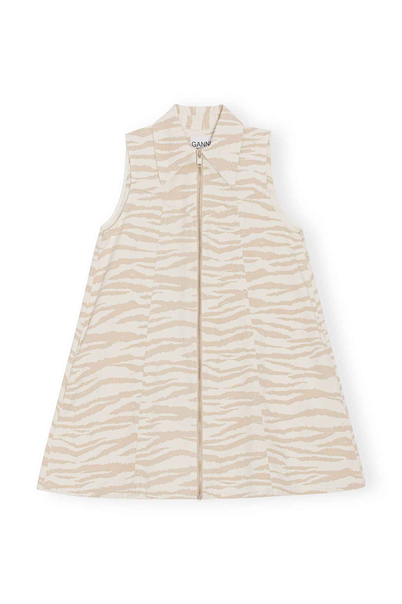 Printed Denim Mini Dress | Pale Khaki
