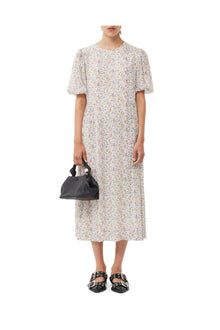 Printed Georgette Puff Sleeve Midi Dress | Egret