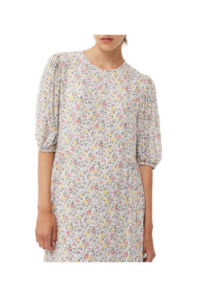 Printed Georgette Puff Sleeve Midi Dress | Egret