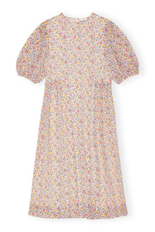 Printed Georgette Puff Sleeve Midi Dress | Egret